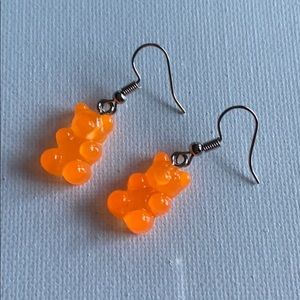 Handmade orange gummy bear dangle earrings